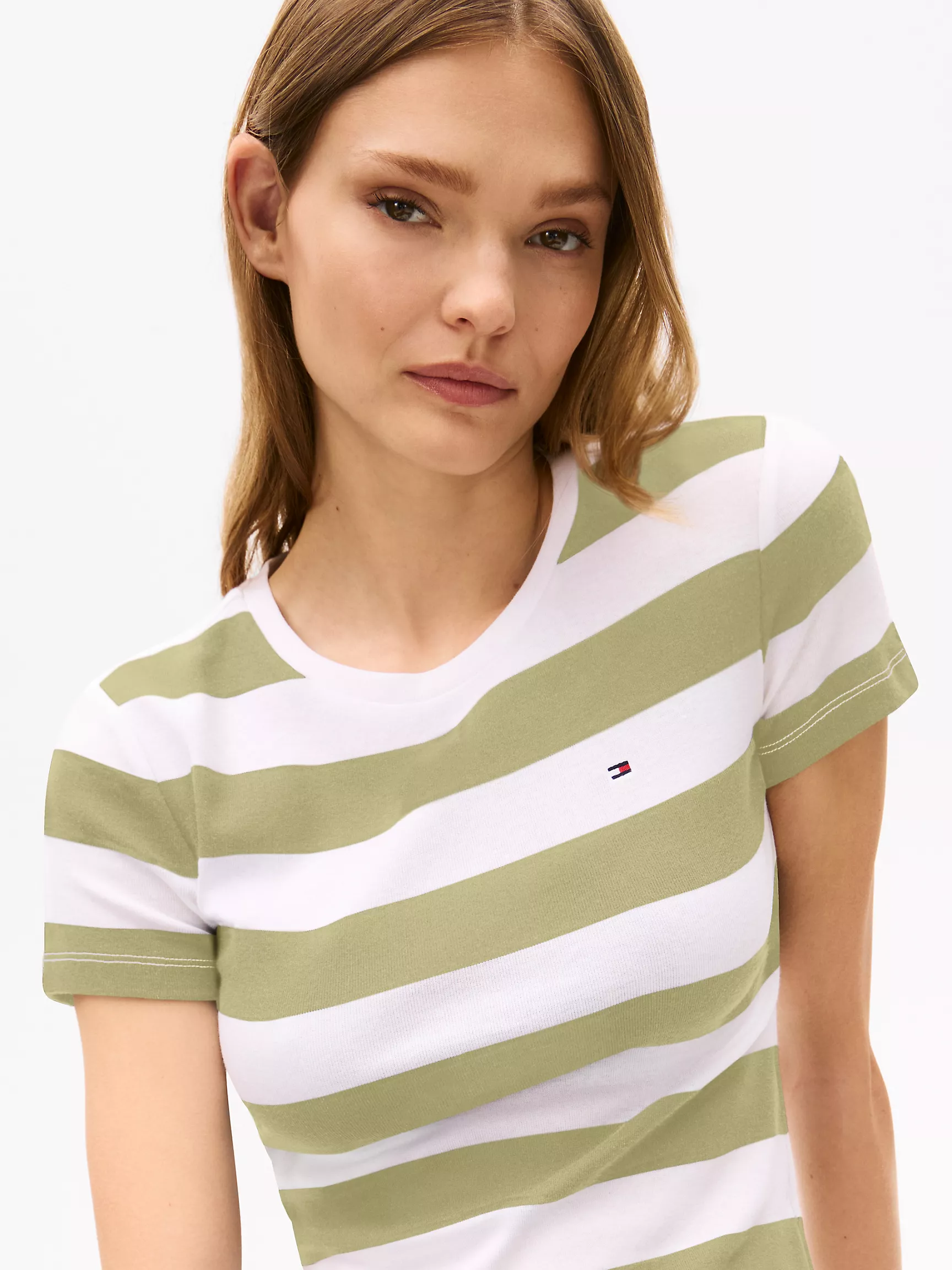 Женская футболка Tommy Hilfiger, Футболка с круглым вырезом и полосками в стиле регби