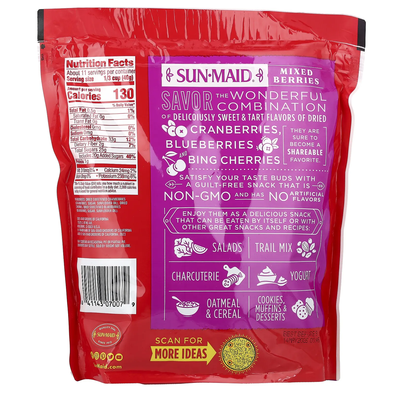 Sun-Maid, смесь сушеных ягод, клюква, вишня и голубика, 425 г (15 унций)