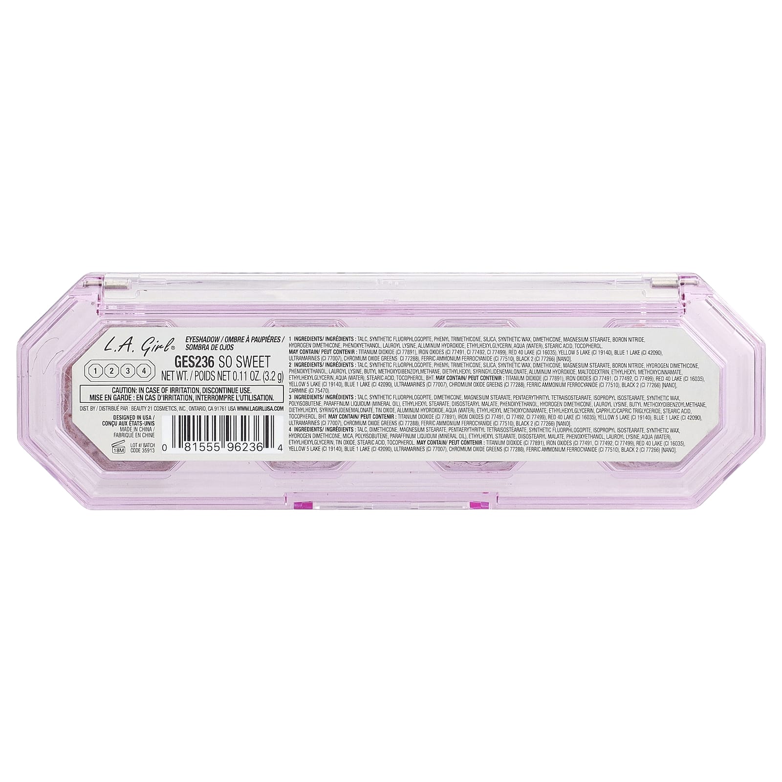 L.A. Girl, 4 Play, палитра теней для век, GES236 So Sweet, 3,2 г (0,11 унции)