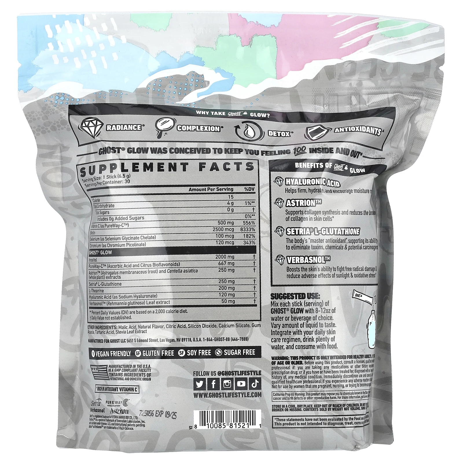 Ghost, Glow, пина колада, 30 стиков по 6,5 г (0,23 унции)