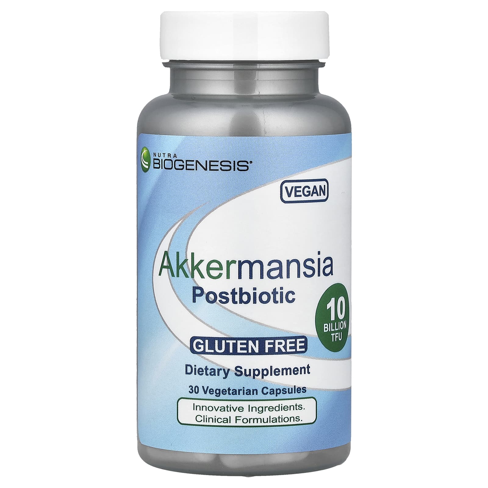 Nutra BioGenesis, Akkermansia Postbiotic, аккермансия, 100 мг (10 млрд КОЕ), 30 вегетарианских капсул