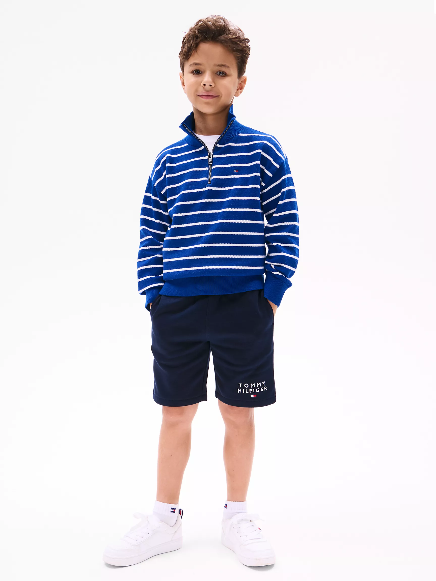 Свитер для мальчика Tommy Hilfiger, Детский свитер в полоску на четвертной молнии