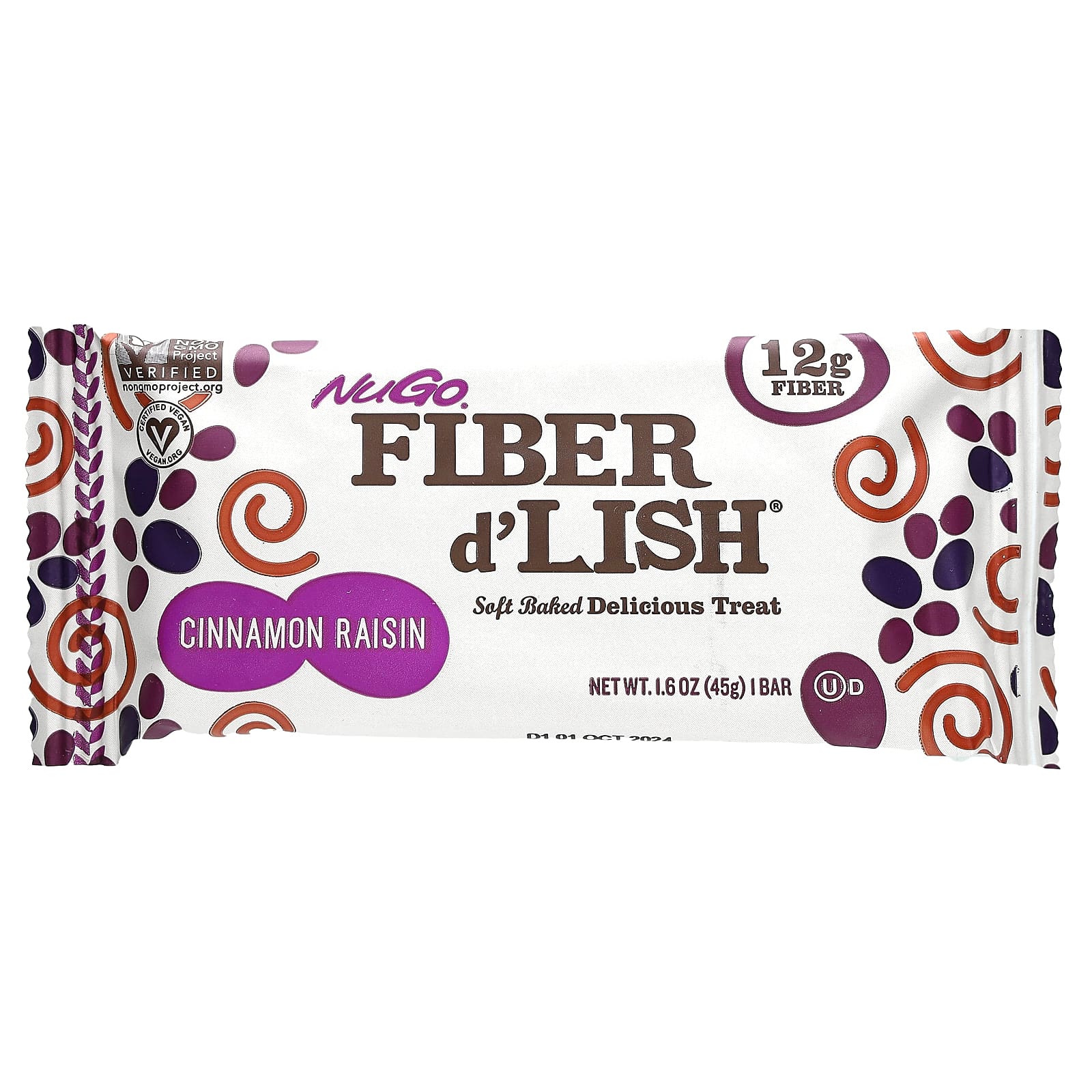 NuGo Nutrition, Fiber d'Lish, коричный изюм, 16 батончиков по 45 г (1,6 унции)