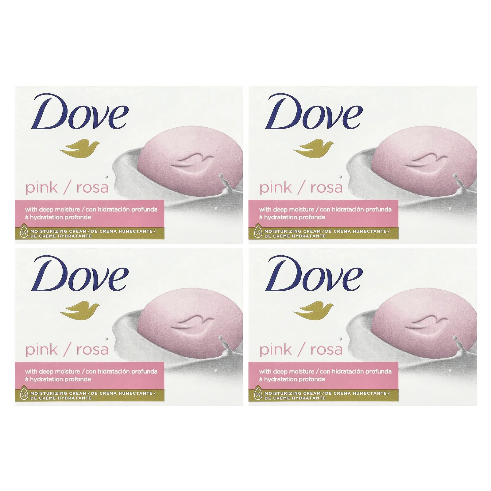 Dove, Мыло Beauty Bar с глубоким увлажнением, розовое, 4 насадки по 4 унции (113 г) каждая