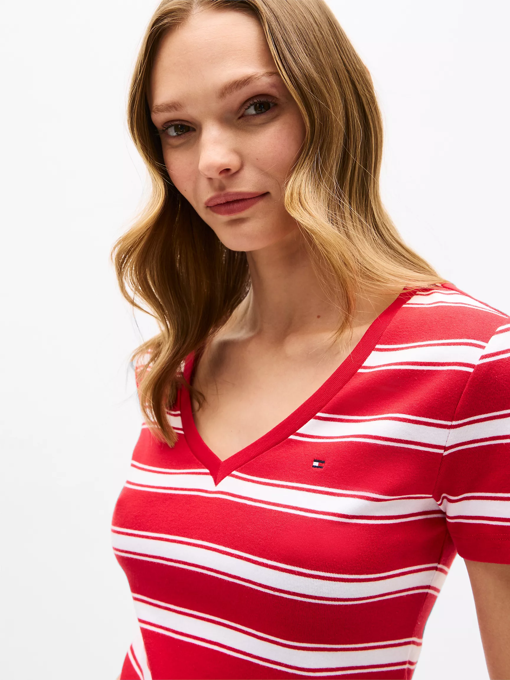Женская футболка Tommy Hilfiger, Любимая футболка с V-образным вырезом и полосками
