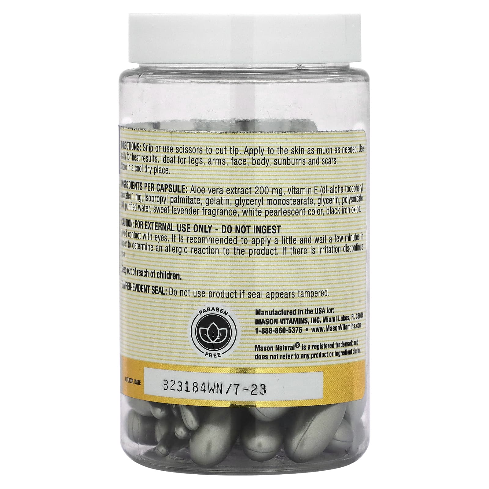 Mason Natural, Крем для тела с алоэ вера и витамином Е, 60 капсул