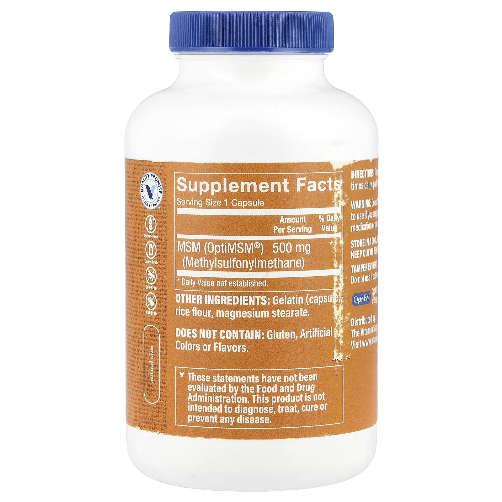 The Vitamin Shoppe, МСМ с OptiMSM®, 500 мг, 240 капсул