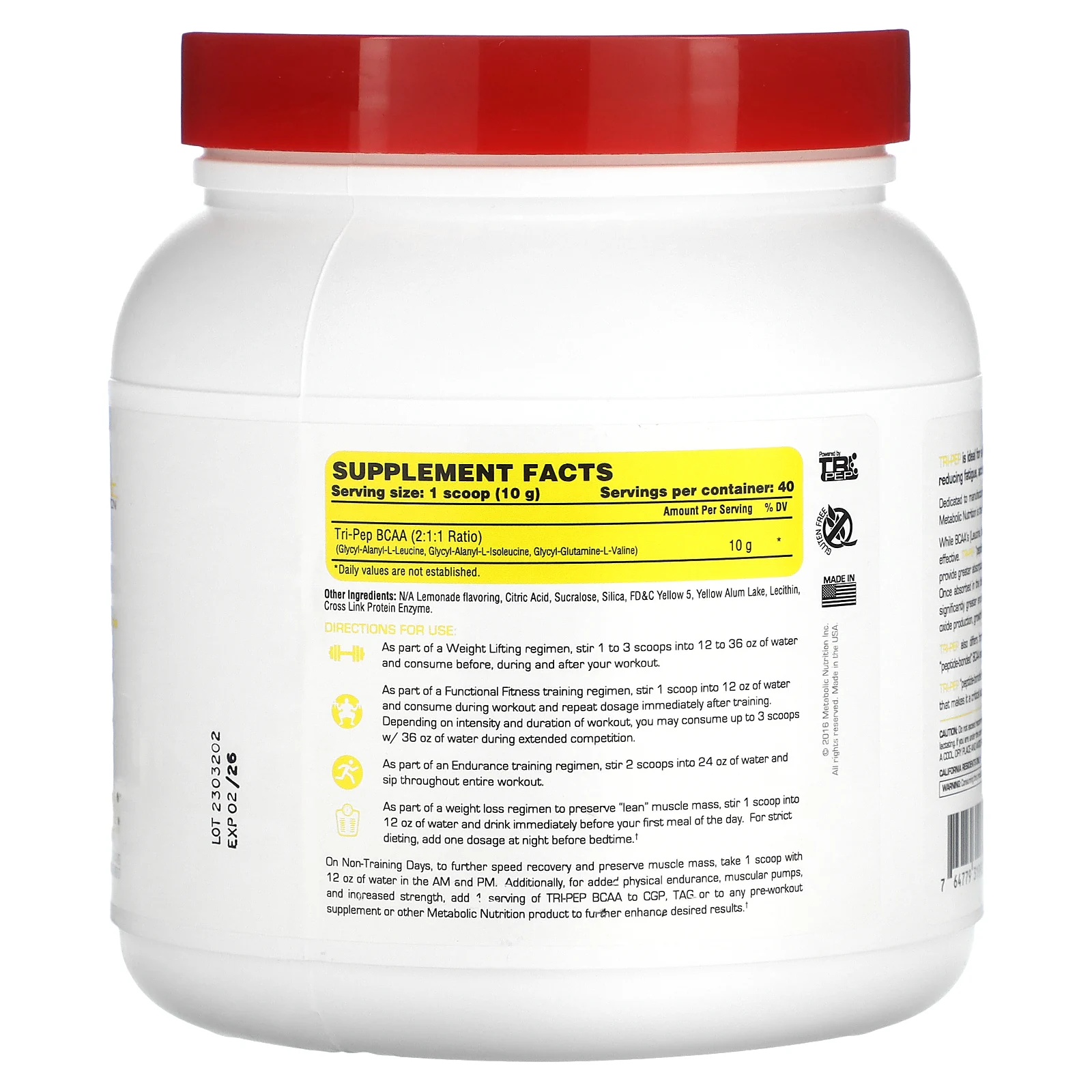 Metabolic Nutrition, Tri-Pep, аминокислота с разветвленной цепью, лимонад, 400 г (14,1 унции)