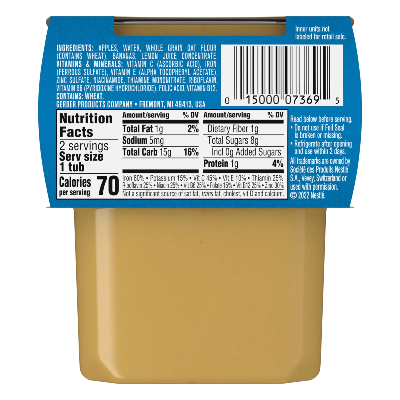 Gerber, Natural for Baby, Grain & Grow, 2nd Foods, яблоко, банан и овсяные хлопья, 2 пакетика по 113 г (4 унции)