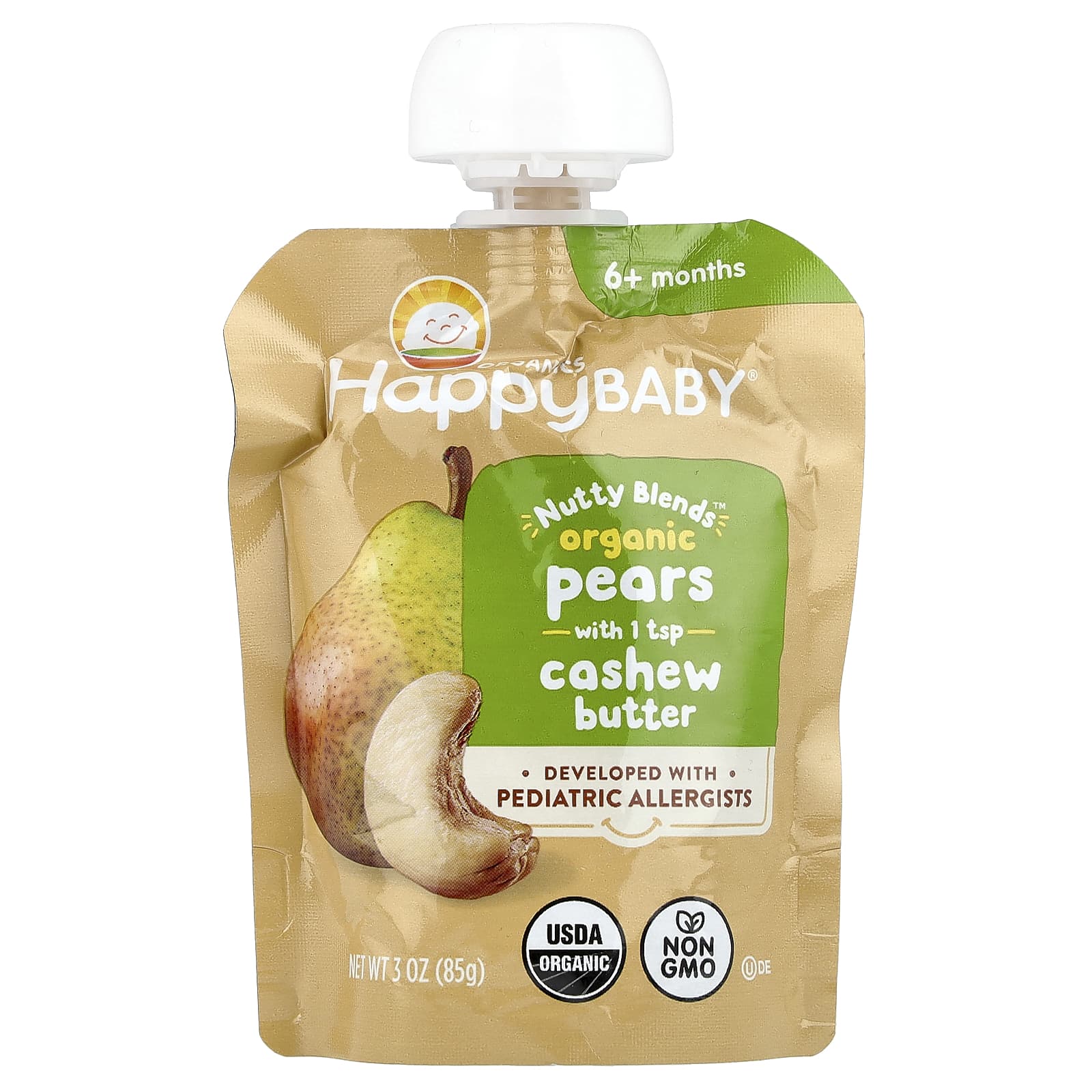 Happy Family Organics, Happy Baby®, Nutty Blends™, для детей от 6 месяцев, органическая паста из груш и кешью, 85 г (3 унции)