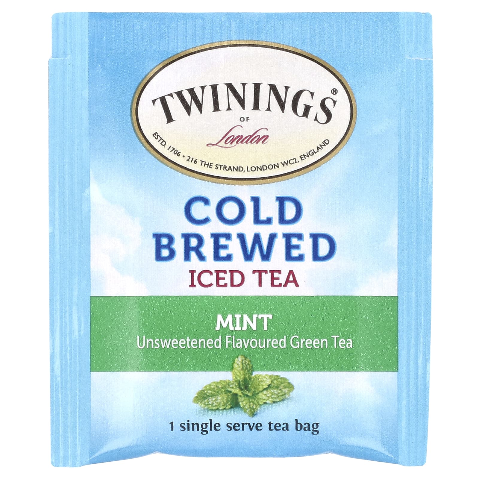 Twinings, холодный чай со льдом, несладкий зеленый чай, вкус мяты, 20 индивидуальных чайных пакетиков, 40 г (1,41 унции)