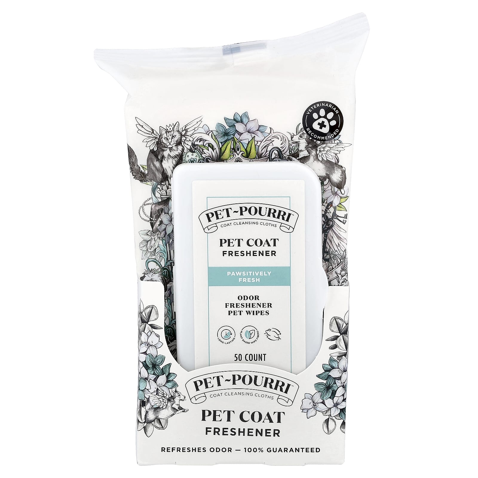 Poo-Pourri, Pet-Pourri™, салфетки для освежения шерсти питомцев, Pawsitively Fresh, 50 шт.