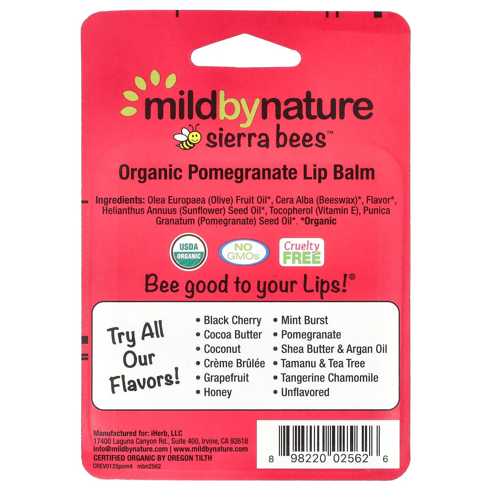 Mild By Nature, Sierra Bees™, органические бальзамы для губ, гранат, 4 шт. по 4,25 г (0,15 унции)