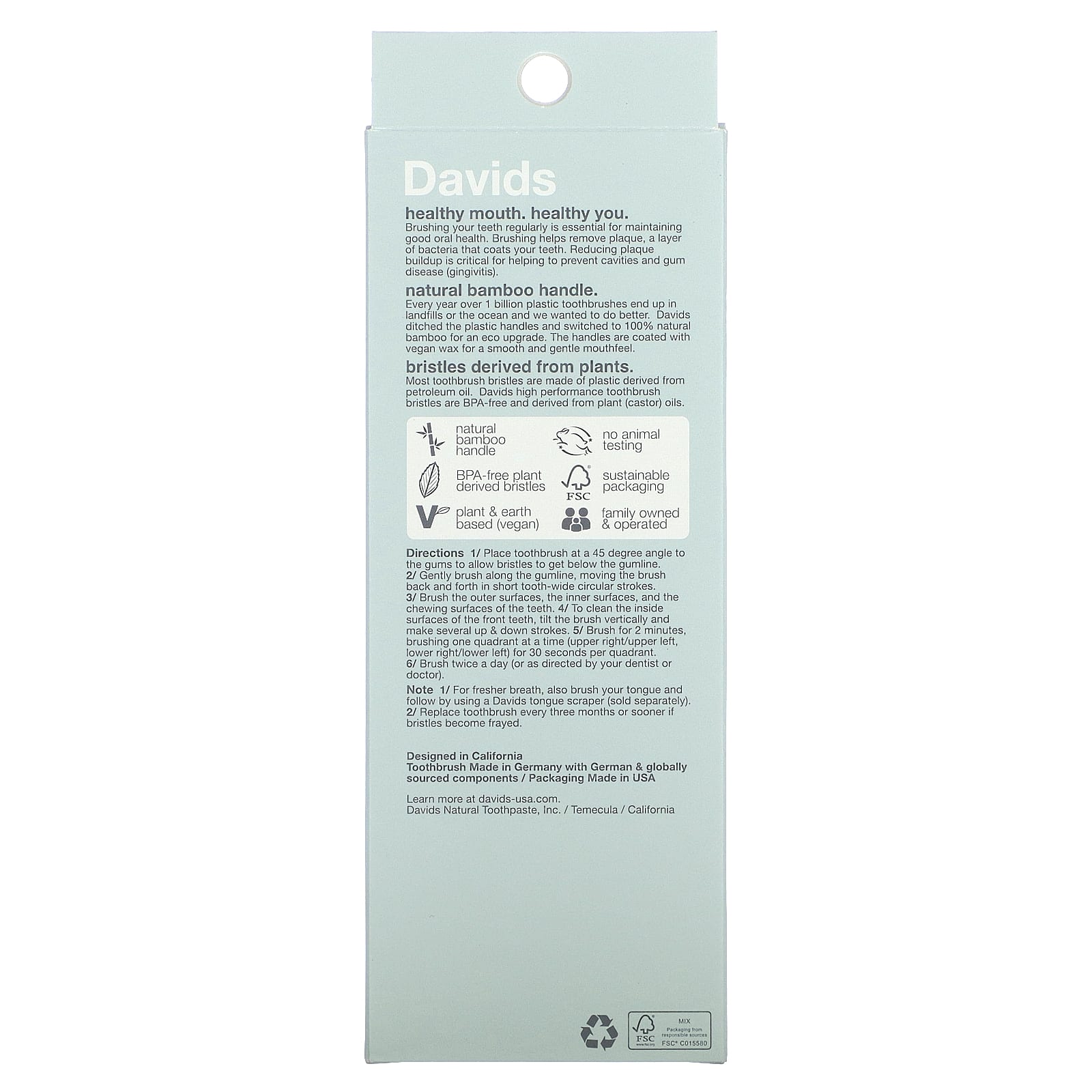 Davids Natural Toothpaste, премиальный бамбуковый зубная щетка, мягкая, для взрослых, 3 шт.