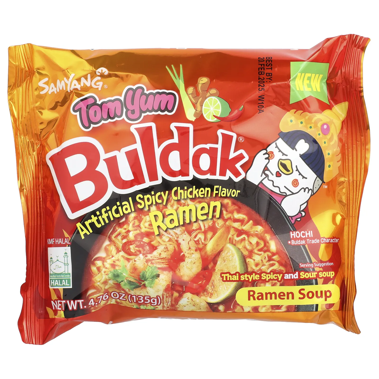 Buldak, Buldak®, суп рамен, пряная курица, том ям, 5 пакетиков по 135 г (4,76 унции)