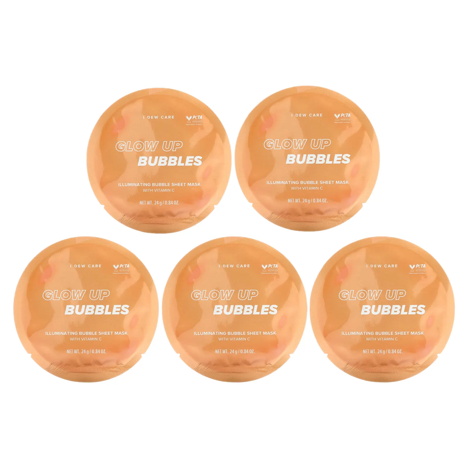 I Dew Care, Glow Up Bubbles, тканевая маска с сияющими пузырьками, 5 шт. Масок, 24 г (0,84 унции)