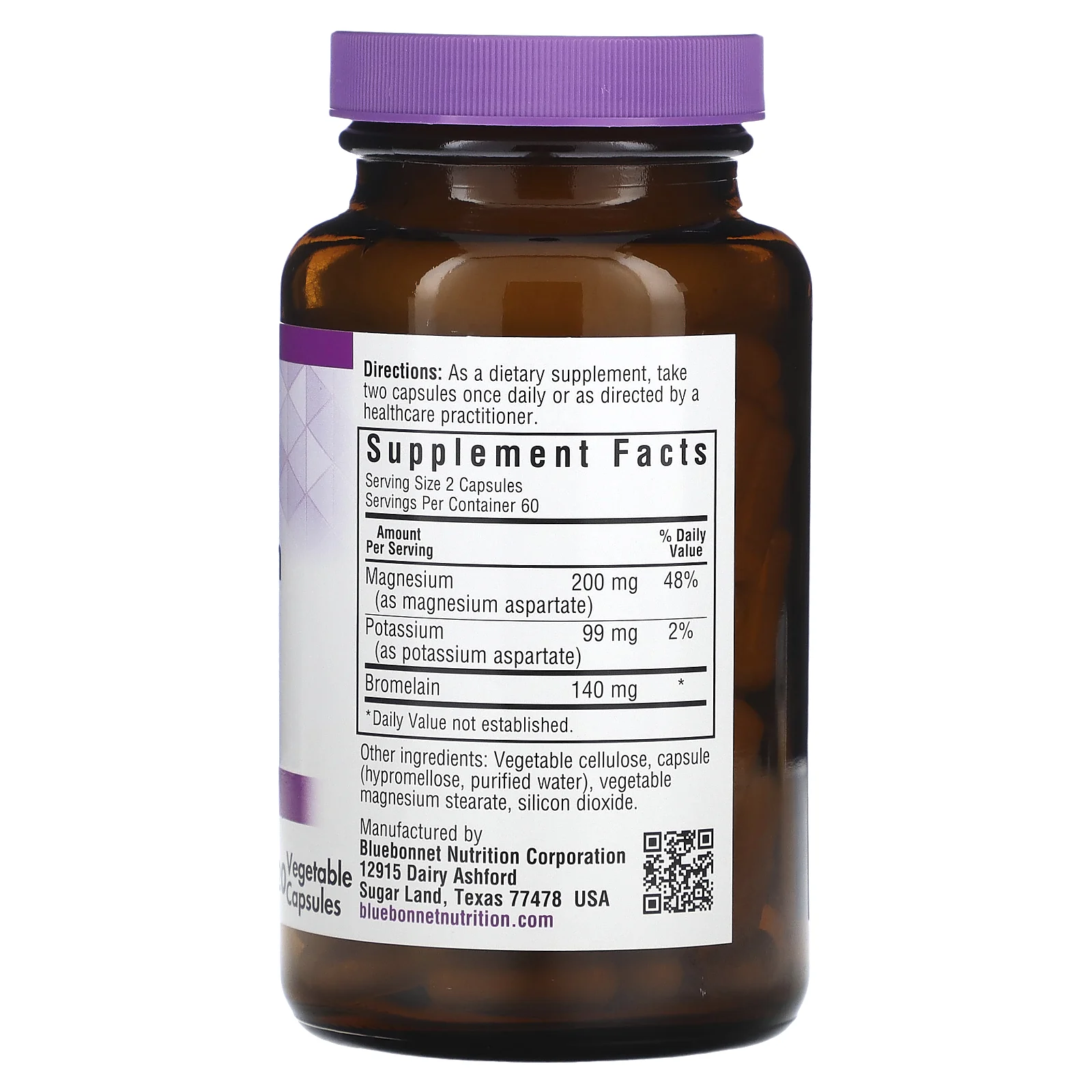 Bluebonnet Nutrition, Магний и калий бромелаин, 120 растительных капсул