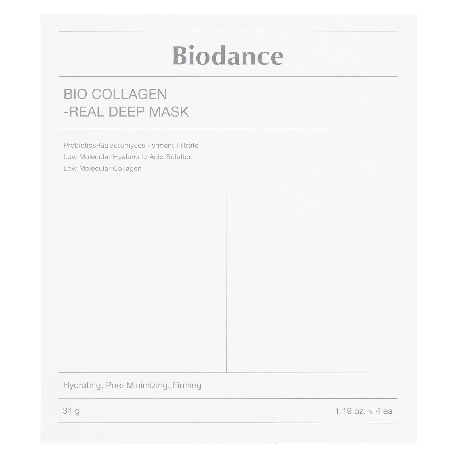 Biodance, Bio Collagen-Real Deep Beauty Mask, 4 шт. По 34 г (1,19 унции)