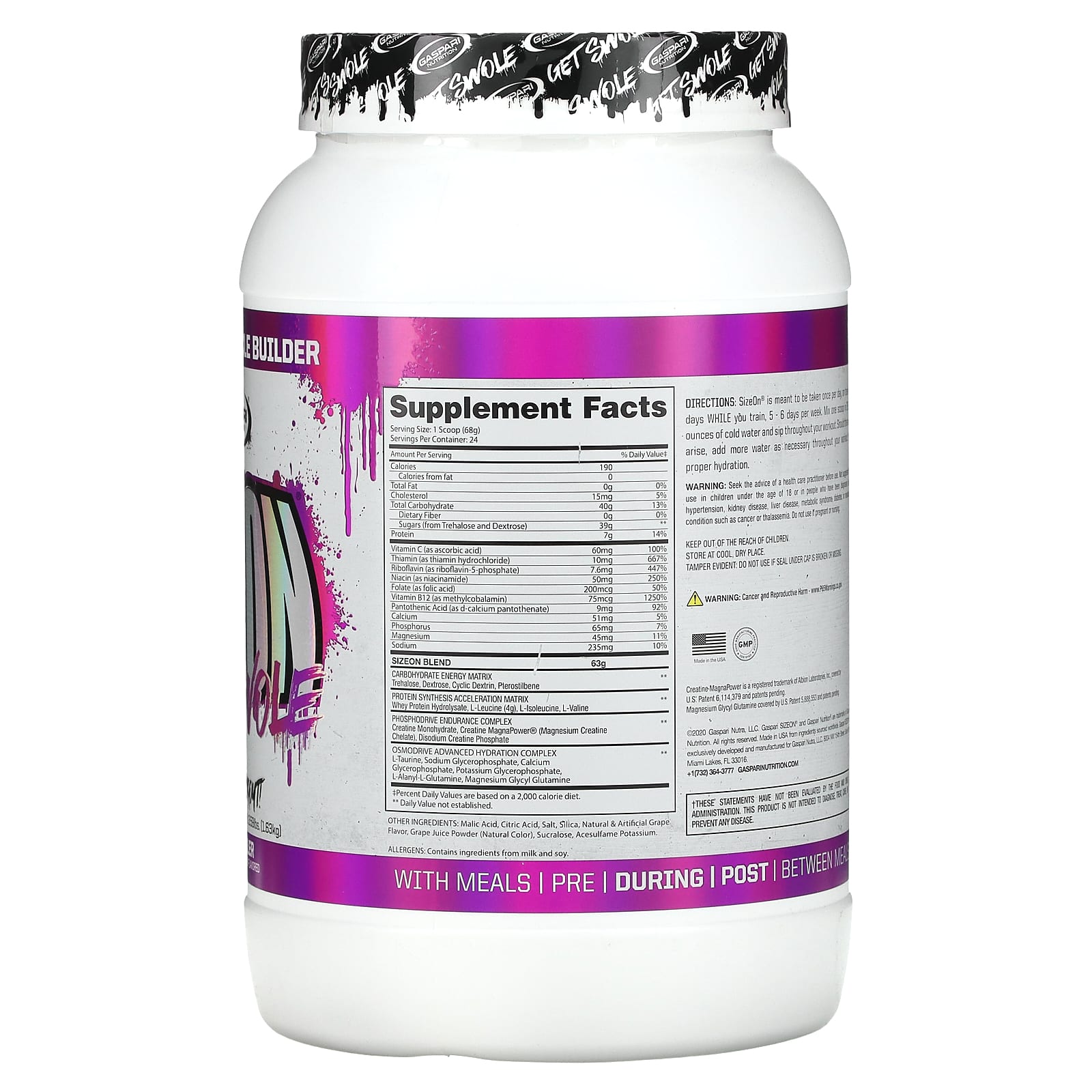 Gaspari Nutrition, SizeOn, All In One Muscle Builder, охладитель для винограда, 1,63 кг (3,59 фунта)