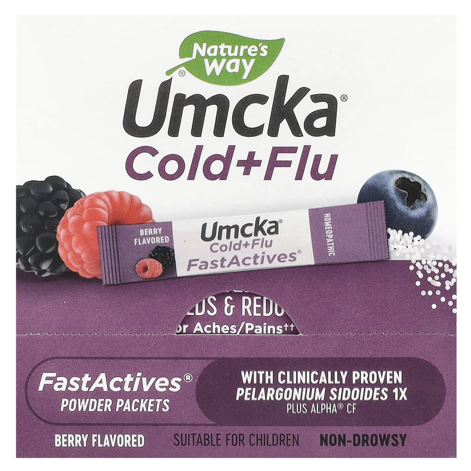 Nature's Way, Umcka, средство от простуды и гриппа, с ягодным вкусом, 6 упаковок по 10 пакетиков