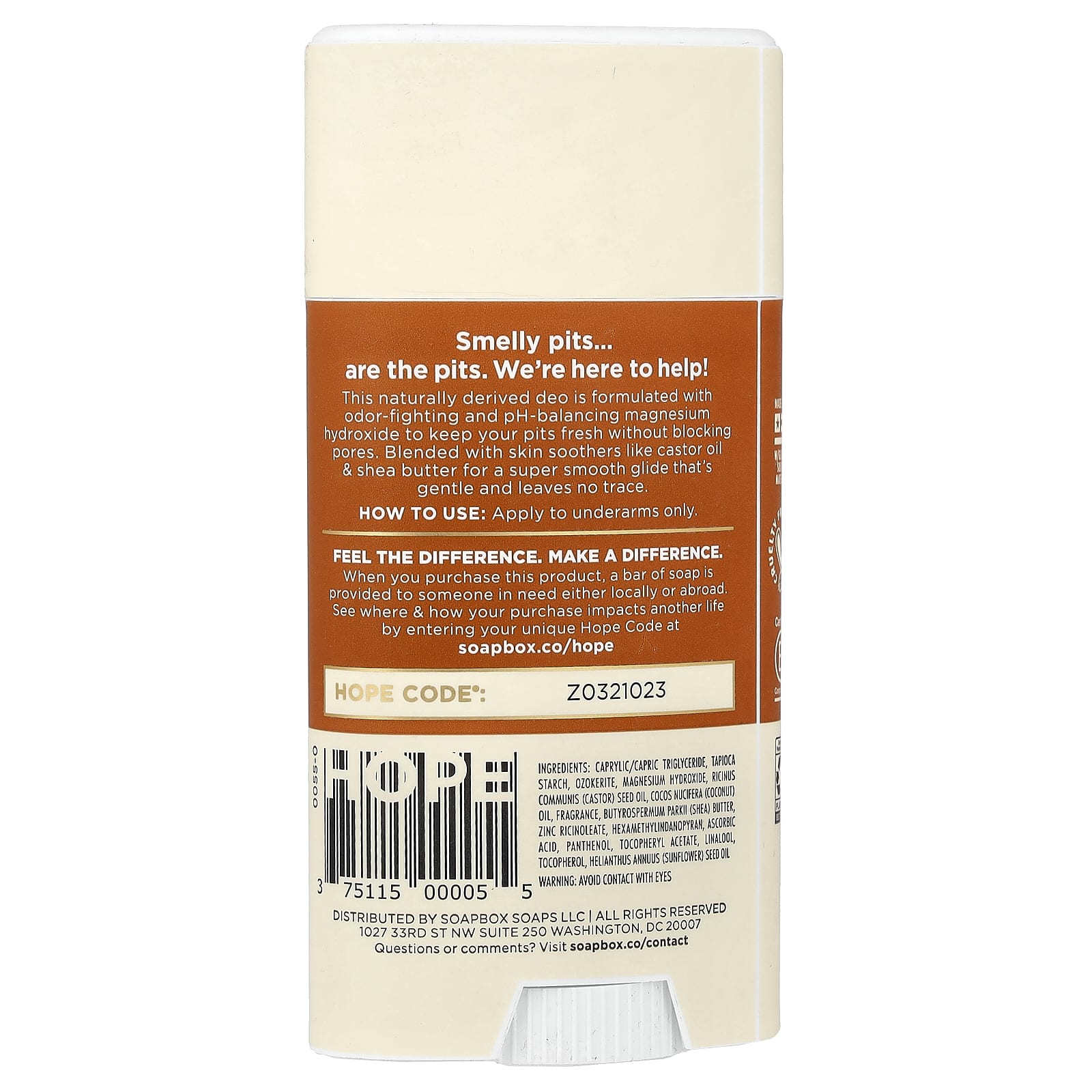 Soapbox, дезодорант без алюминия, кокос и ваниль, 75 г (2,65 унции)