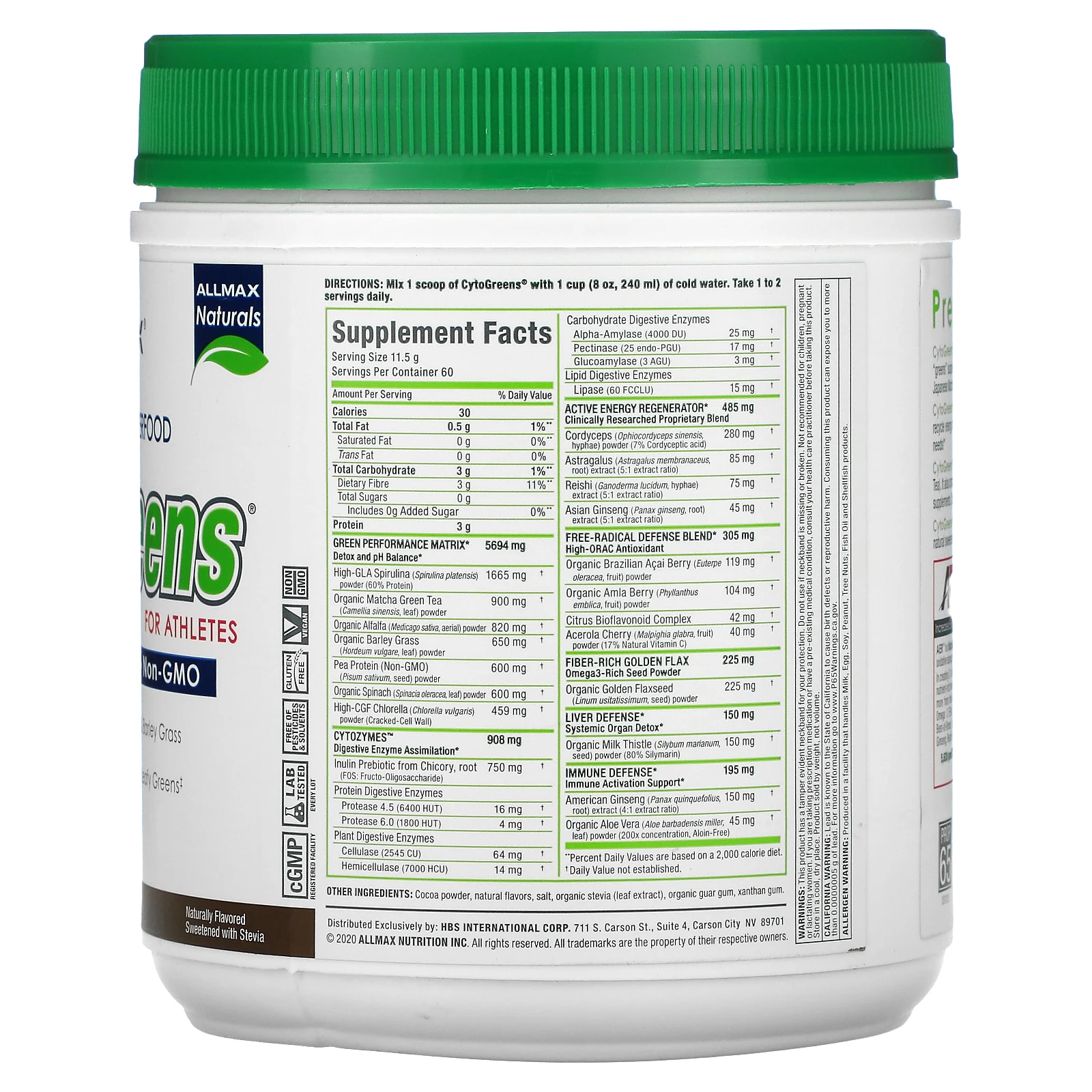 ALLMAX, CytoGreens, зеленый суперфуд премиального качества для спортсменов, шоколад, 690 г (1,5 фунта)