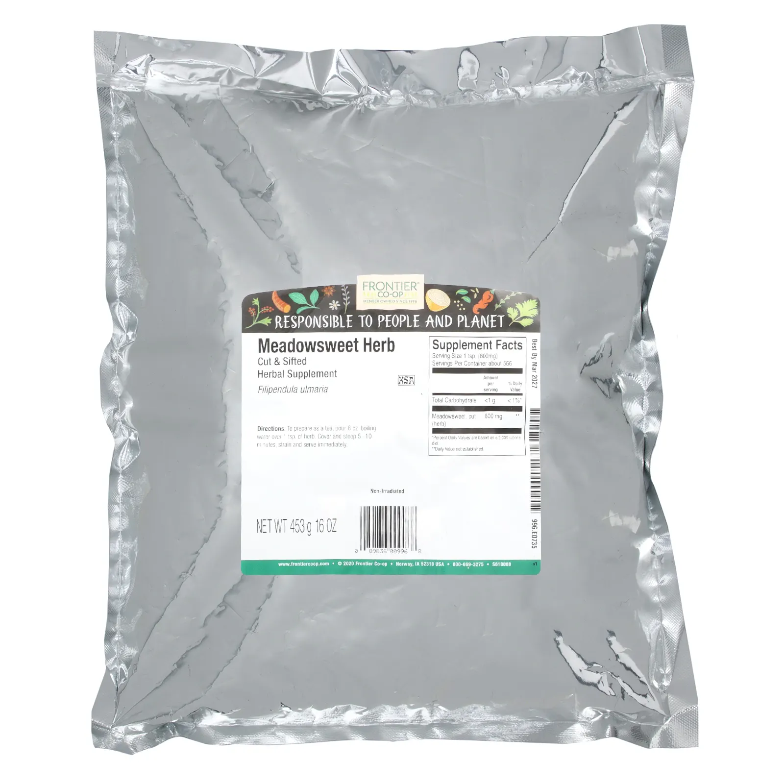 Frontier Co-op, Таволга, нарезанная и просеянная, 453 г (16 унций)