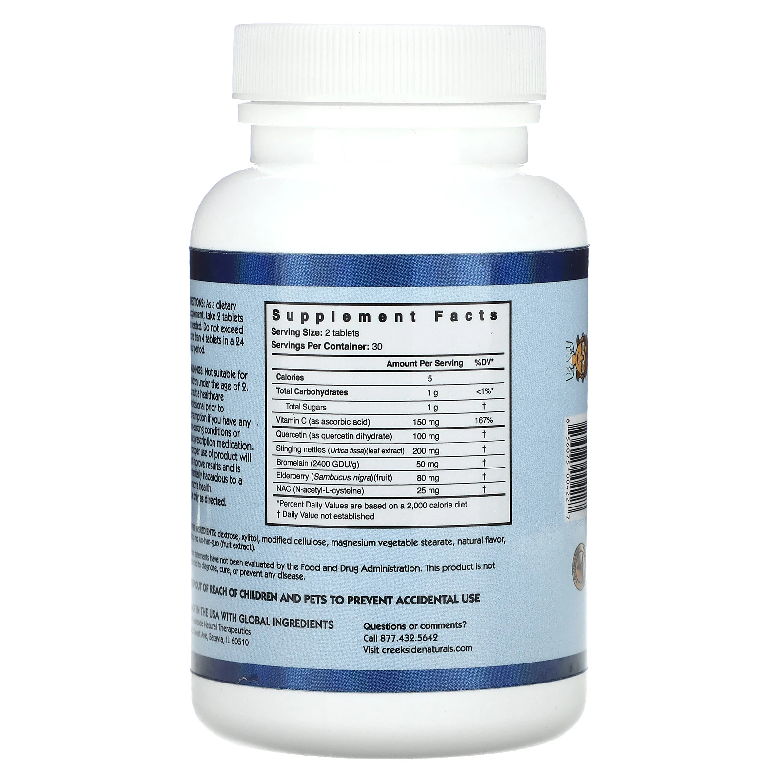 Creekside Natural Therapeutics, Snifflex Plus для детей с NAC, для детей 6–12 лет, бузина, 60 жевательных таблеток