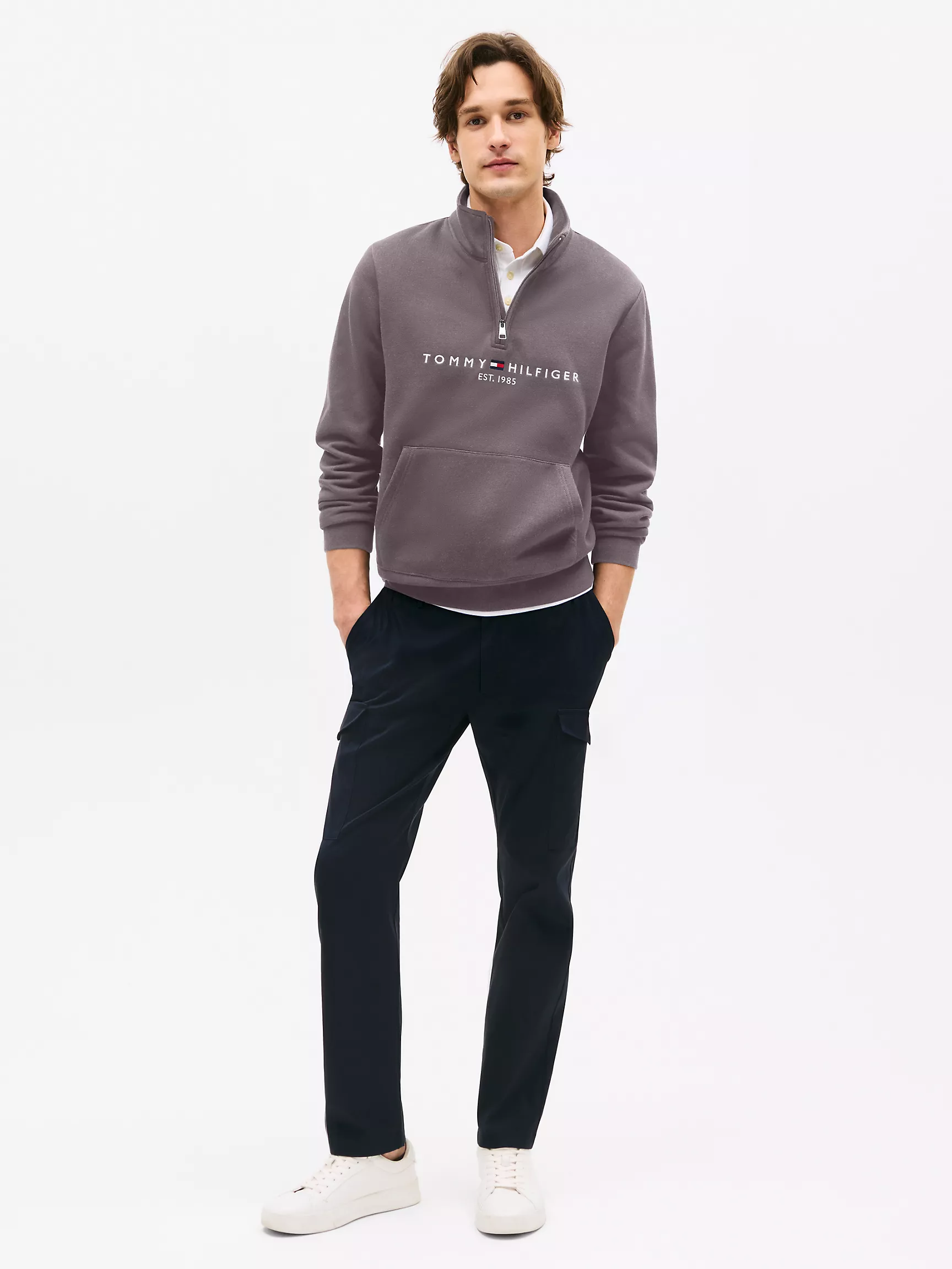 Мужская толстовка Tommy Hilfiger, Толстовка с четвертной молнией и вышитым логотипом Tommy