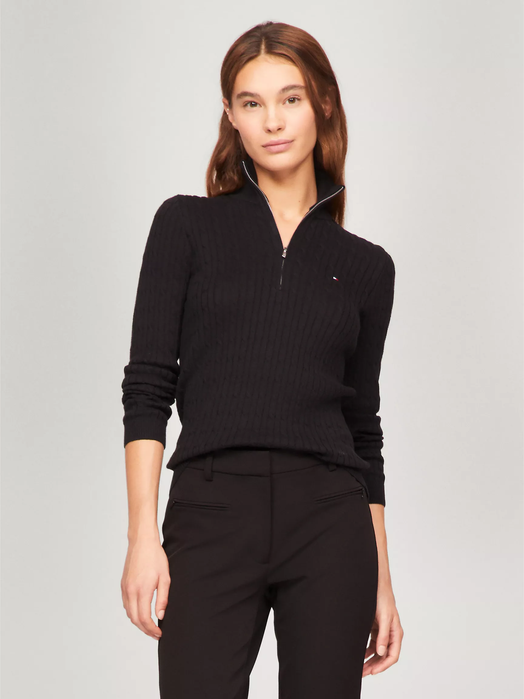 Женский свитер Tommy Hilfiger, Свитер с узором "косы" и половинной молнией