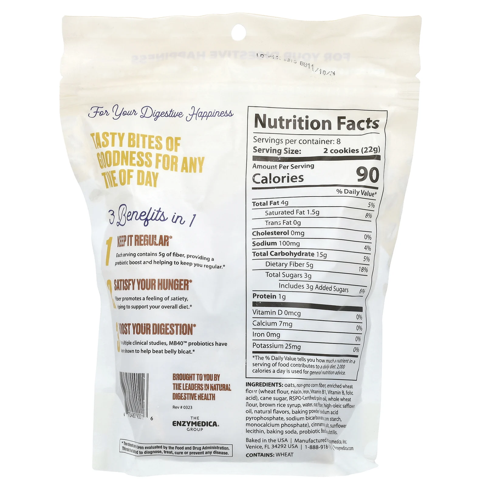 Enzymedica, Клетчатка и печенье, с пребиотиками и пробиотиками, урожай овса, 176 г (6,21 унции)