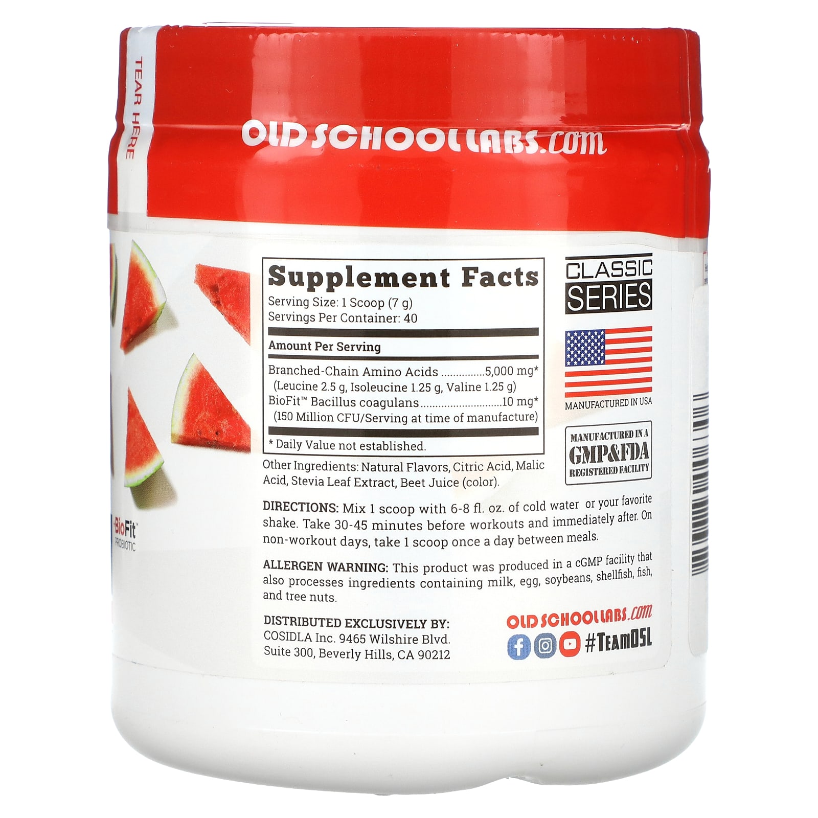 Old School Labs, Classic BCAA 2: 1: 1, натуральный арбуз, 273 г (9,6 унции)