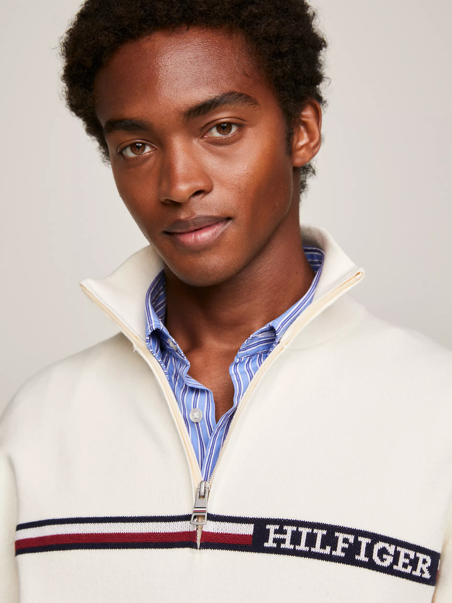 Мужской свитер Tommy Hilfiger, Свитер с молнией на четверть длины и полосками Monotype