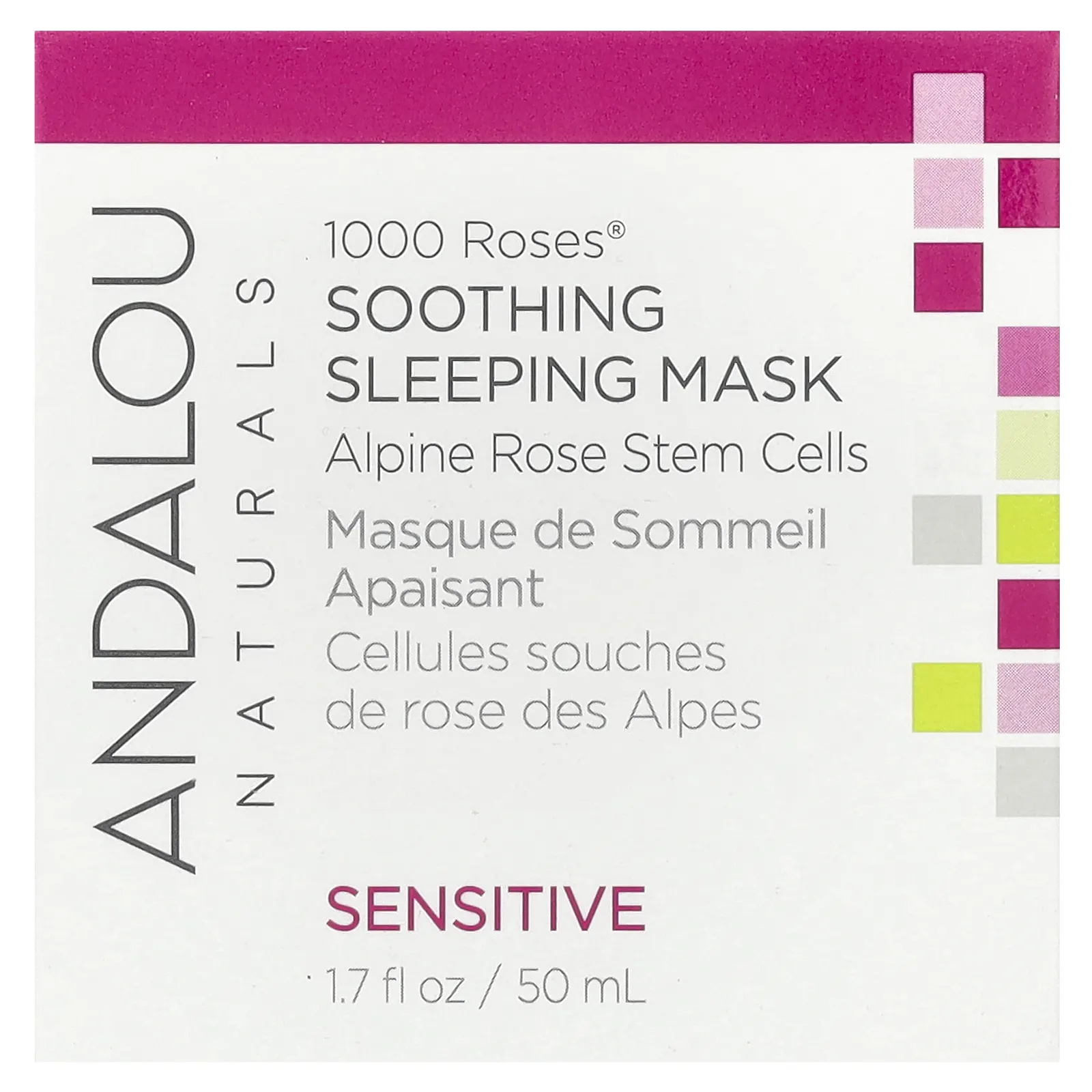 Andalou Naturals, 1000 Roses, успокаивающая маска для сна, для чувствительной кожи, 50 мл (1,7 жидк. Унции)