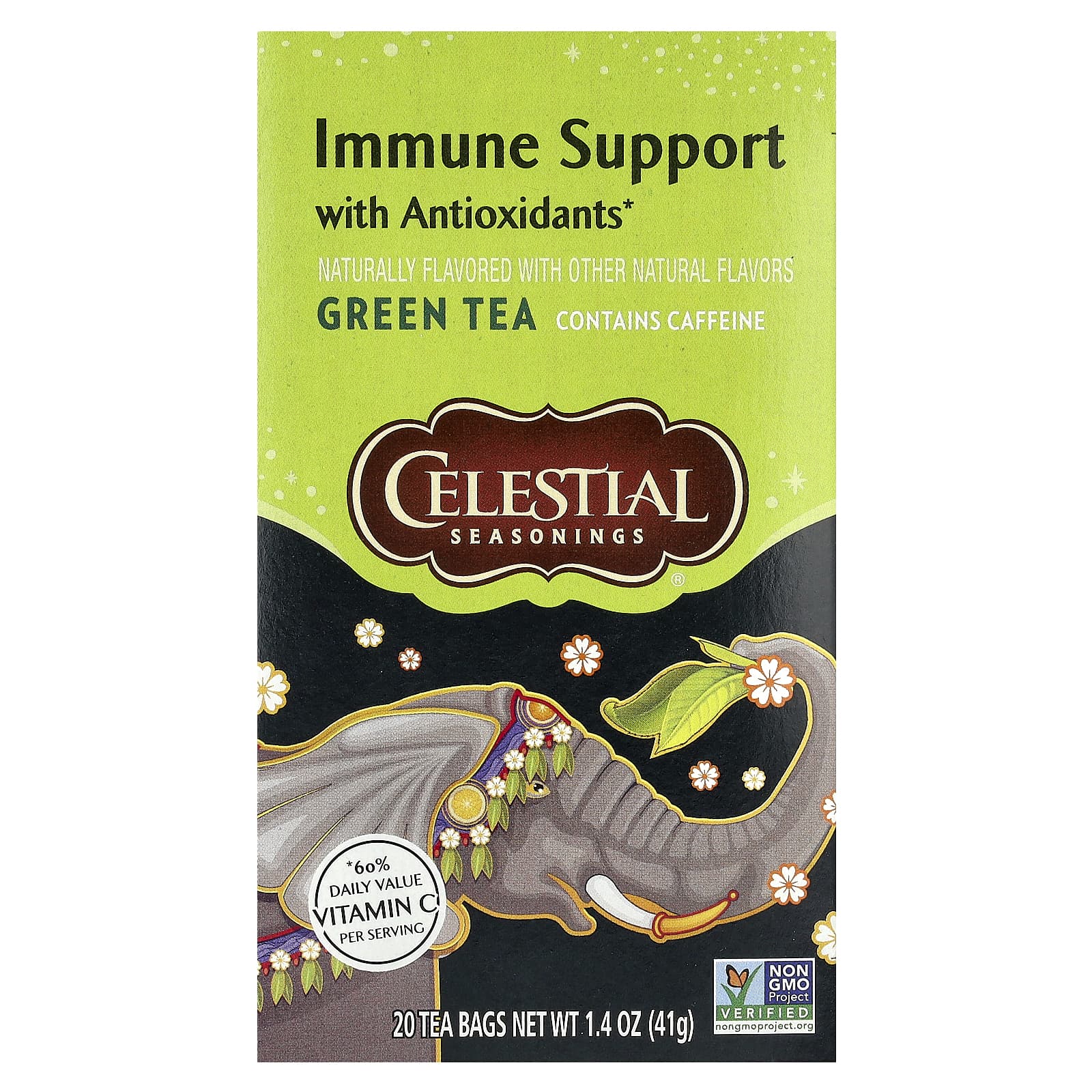 Celestial Seasonings, зеленый чай, поддержка иммунитета с антиоксидантами, 20 чайных пакетиков, 41 г (1,4 унции)
