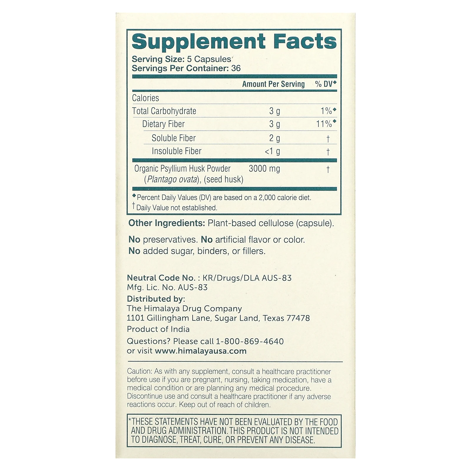 Himalaya, Капсулы из шелухи семян подорожника, 180 вегетарианских капсул