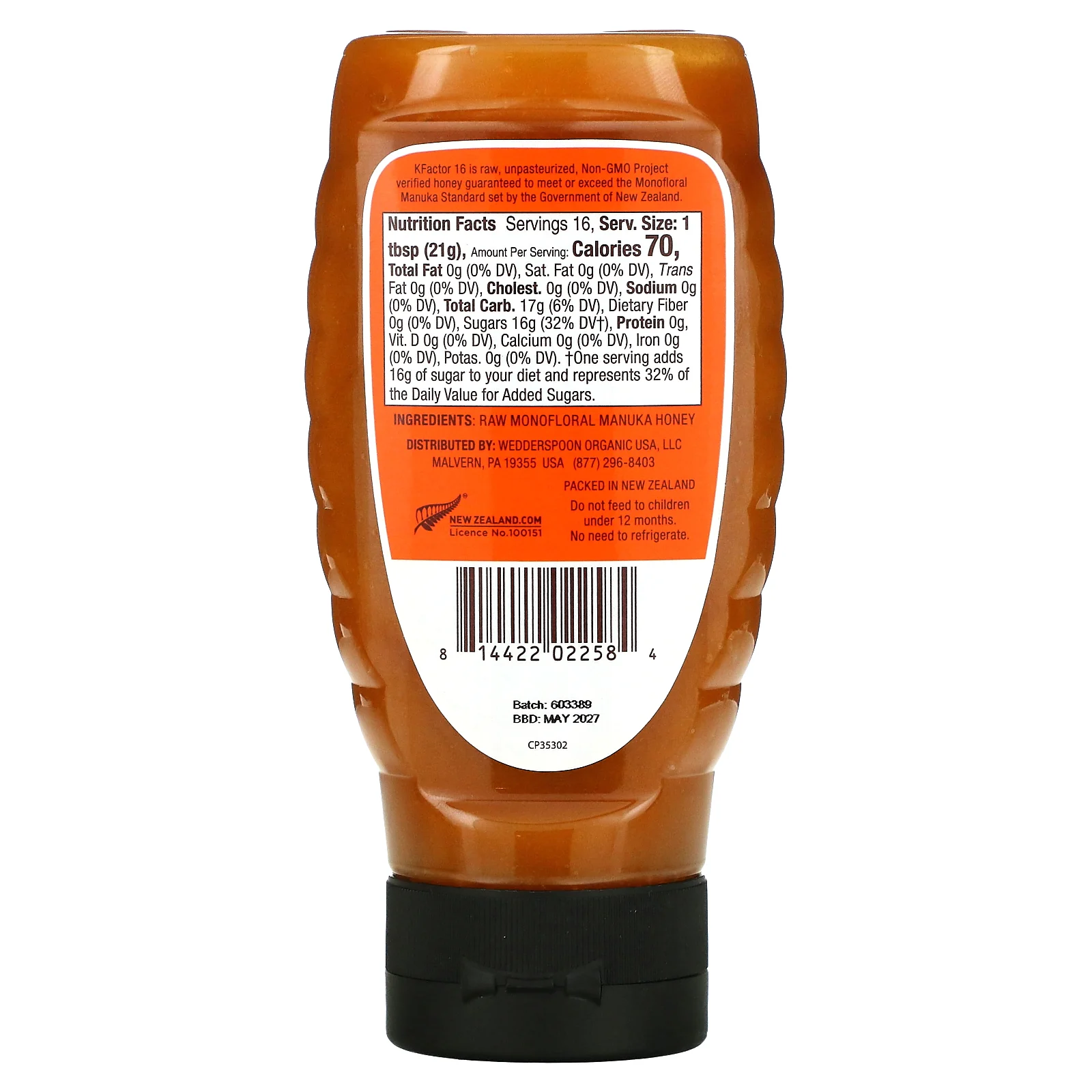 Wedderspoon, Сырой монофлорный мед манука, KFactor 16, 340 г (12 унций)