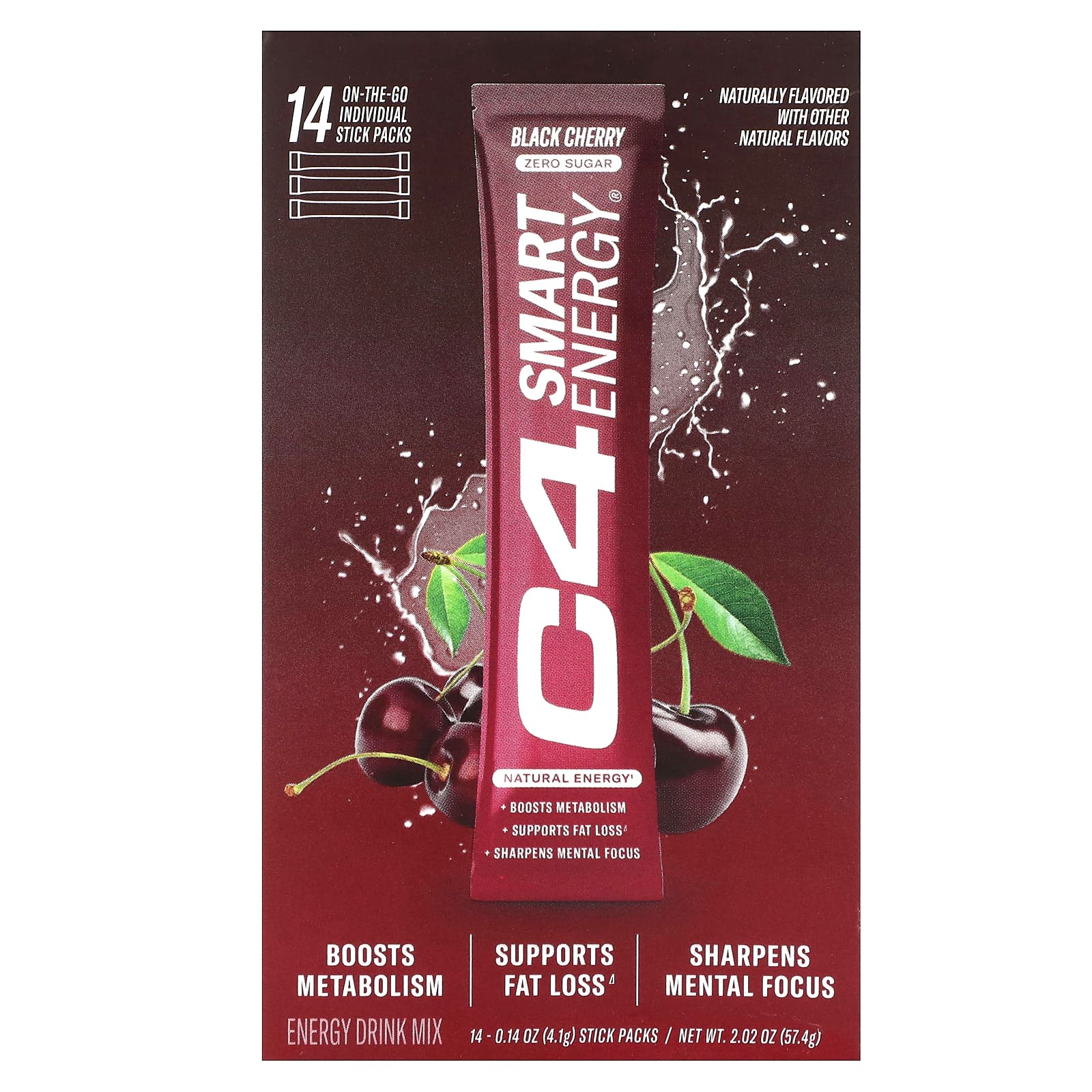 Cellucor, C4 Smart Energy, смесь для приготовления энергетического напитка, со вкусом черешни, 14 стик-пакетов по 4,1 г (0,14 унции)