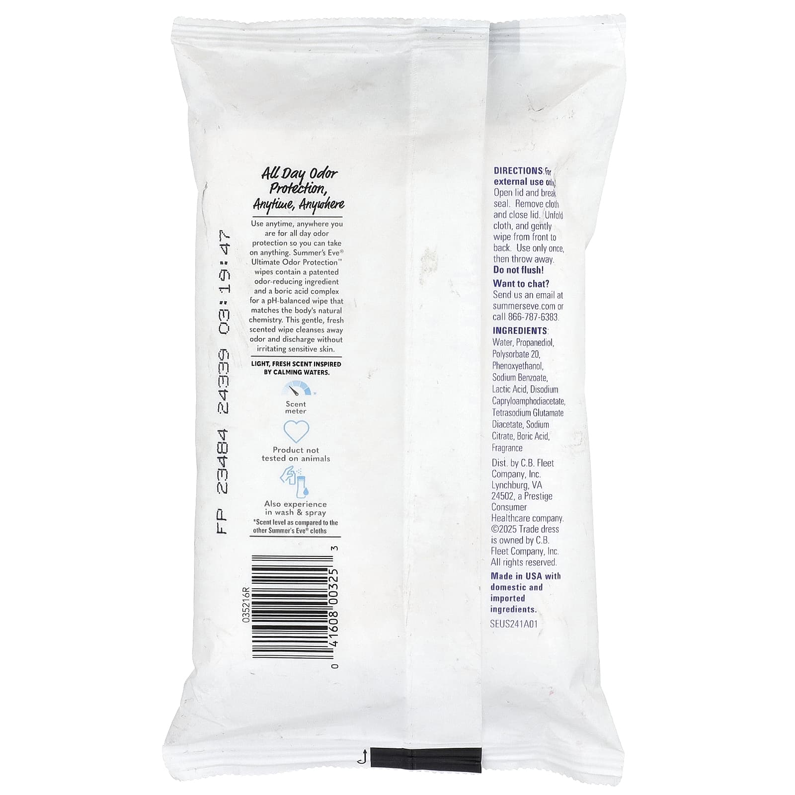 Summer's Eve, Ultimate Odor Protection™, очищающие салфетки со сбалансированным уровнем pH, легкая свежесть, 32 салфетки