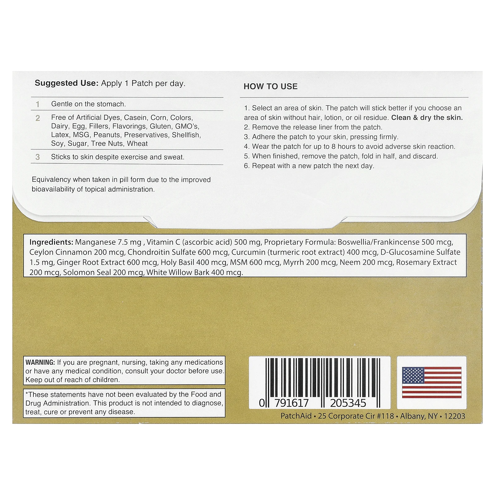 PatchAid, патч с глюкозамином и хондроитином, 30 шт.