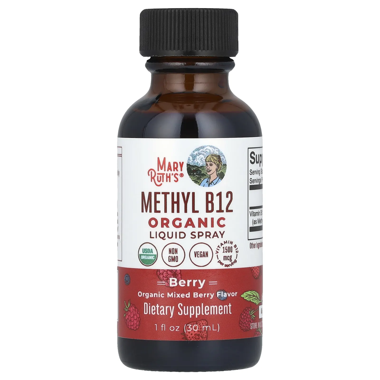 MaryRuth's, Organic Methly B12, жидкий спрей, повышенная сила действия, ягоды, 30 мл (1 жидк. Унция)