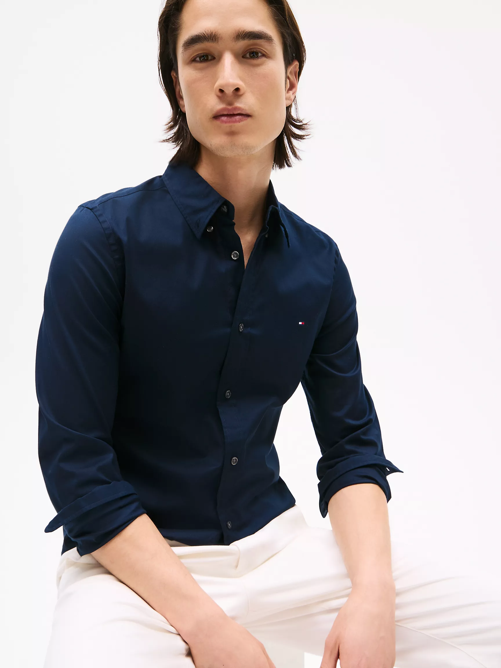 Мужская классическая рубашка Tommy Hilfiger, Приталенная рубашка THFlex из поплина