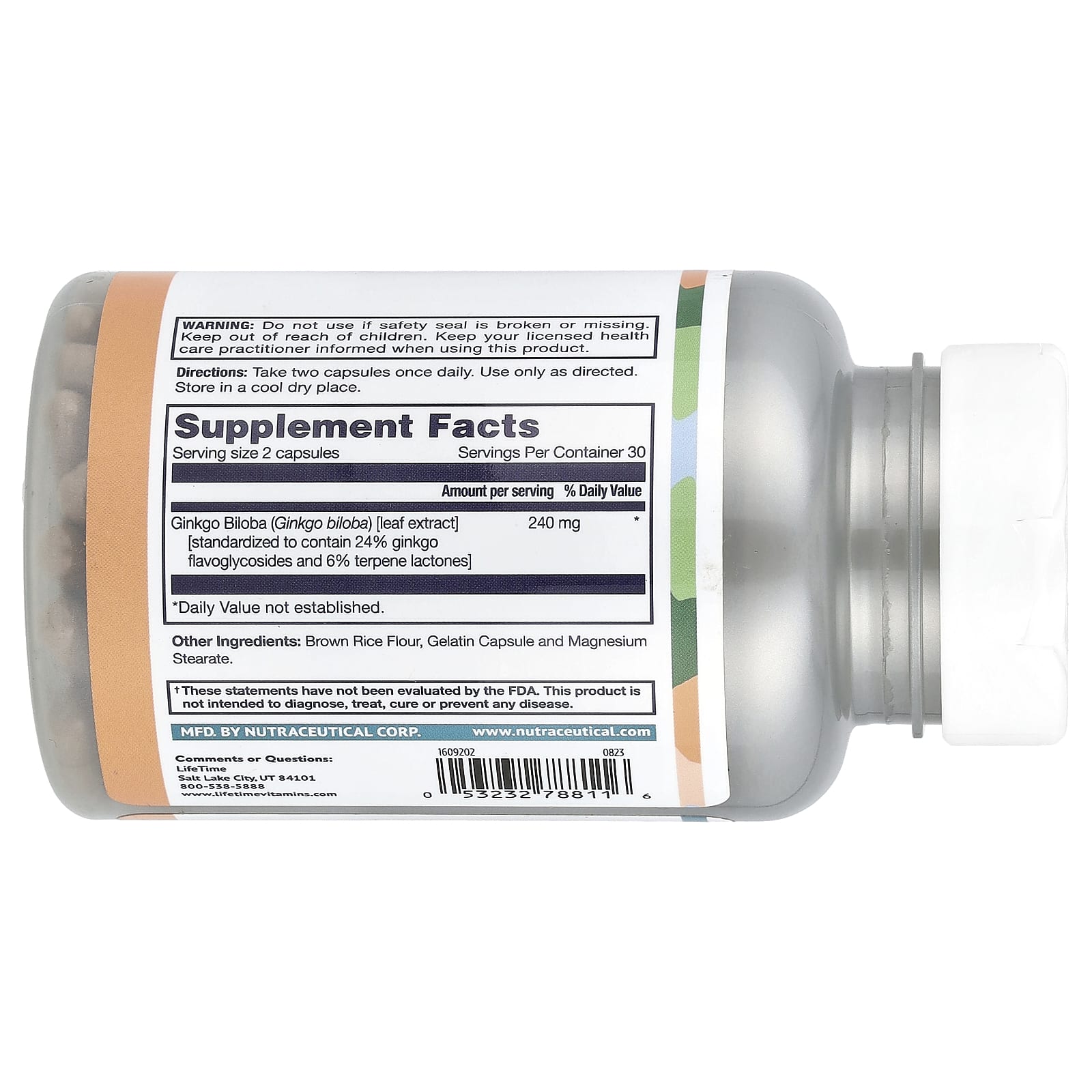 LifeTime Vitamins, экстракт гинкго билоба, 120 мг, 60 капсул