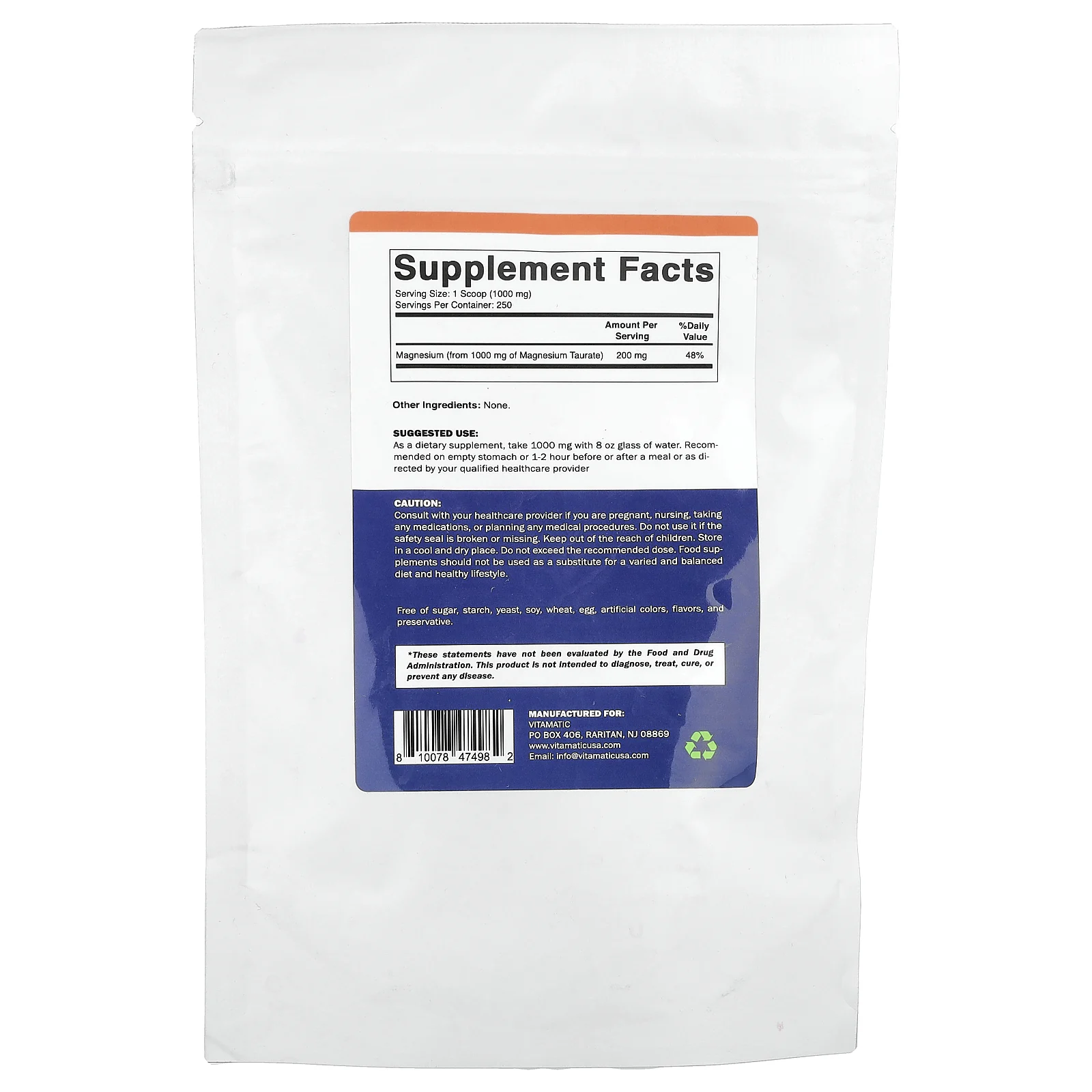 Vitamatic, Порошок таурата магния, 250 г (8,8 унции)