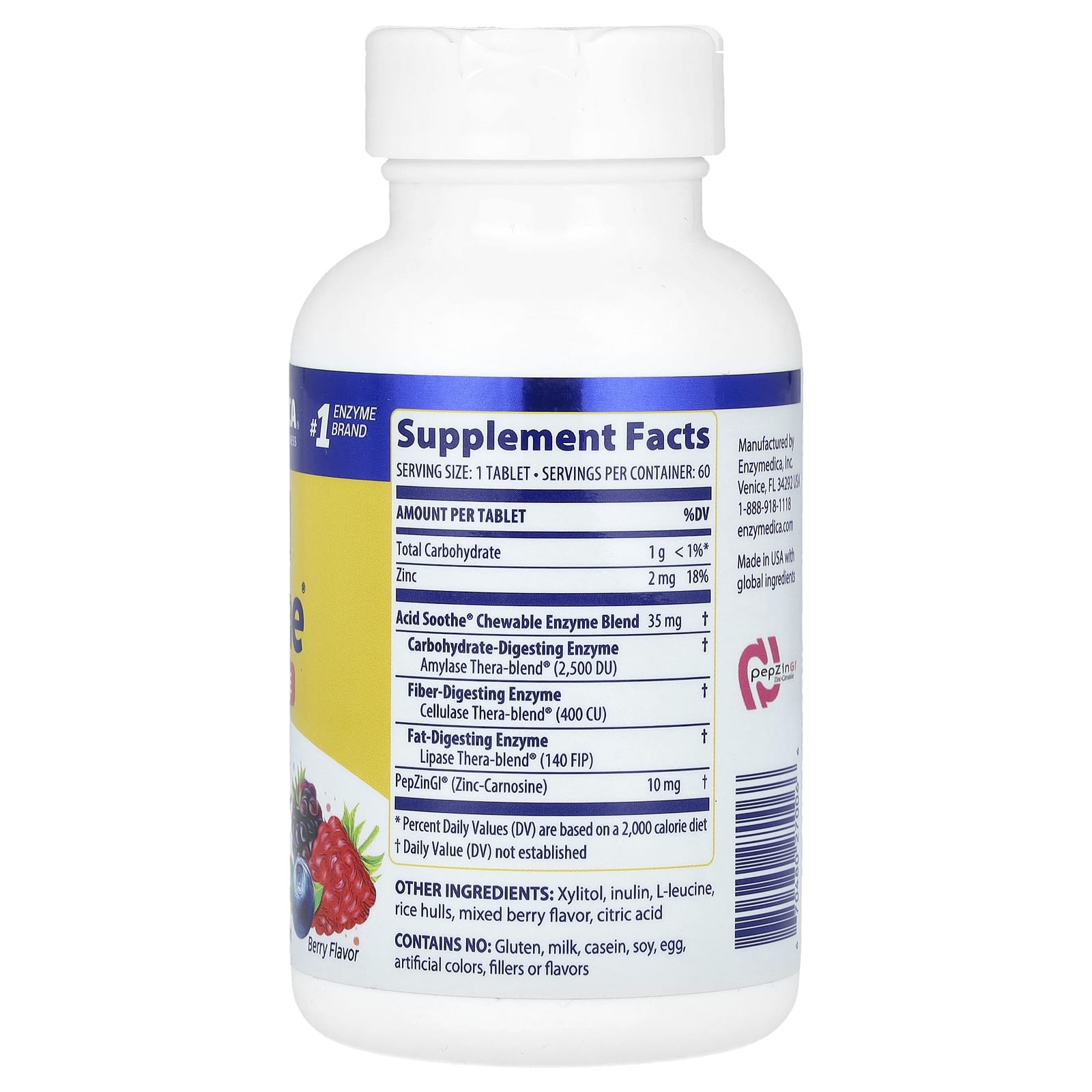 Enzymedica, Chewable Acid Soothe, ягодное средство, 60 жевательных таблеток