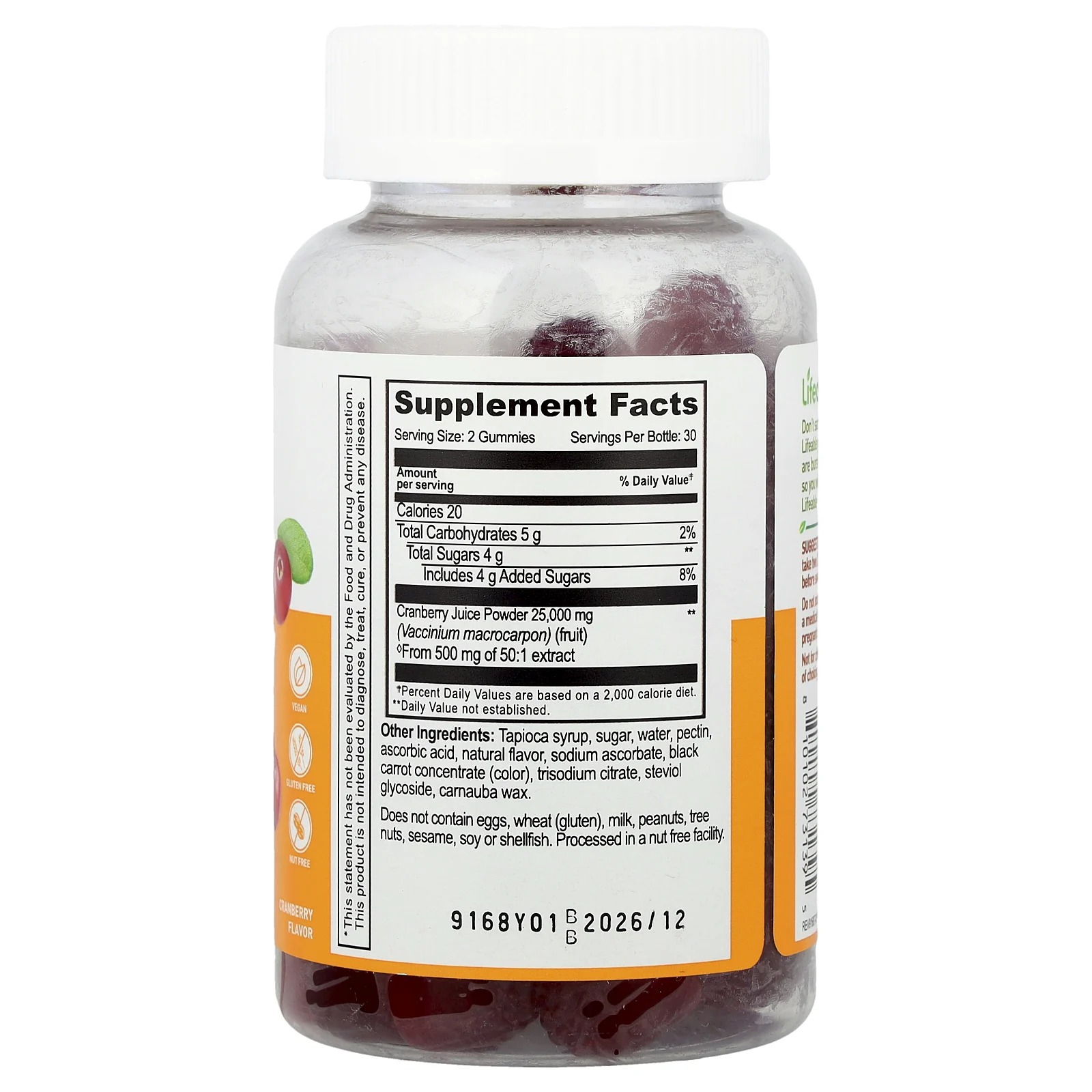 Lifeable, Жевательные мармеладки с клюквой, 60 жевательных мармеладок (12 500 мг в 1 жевательной мармеладке)