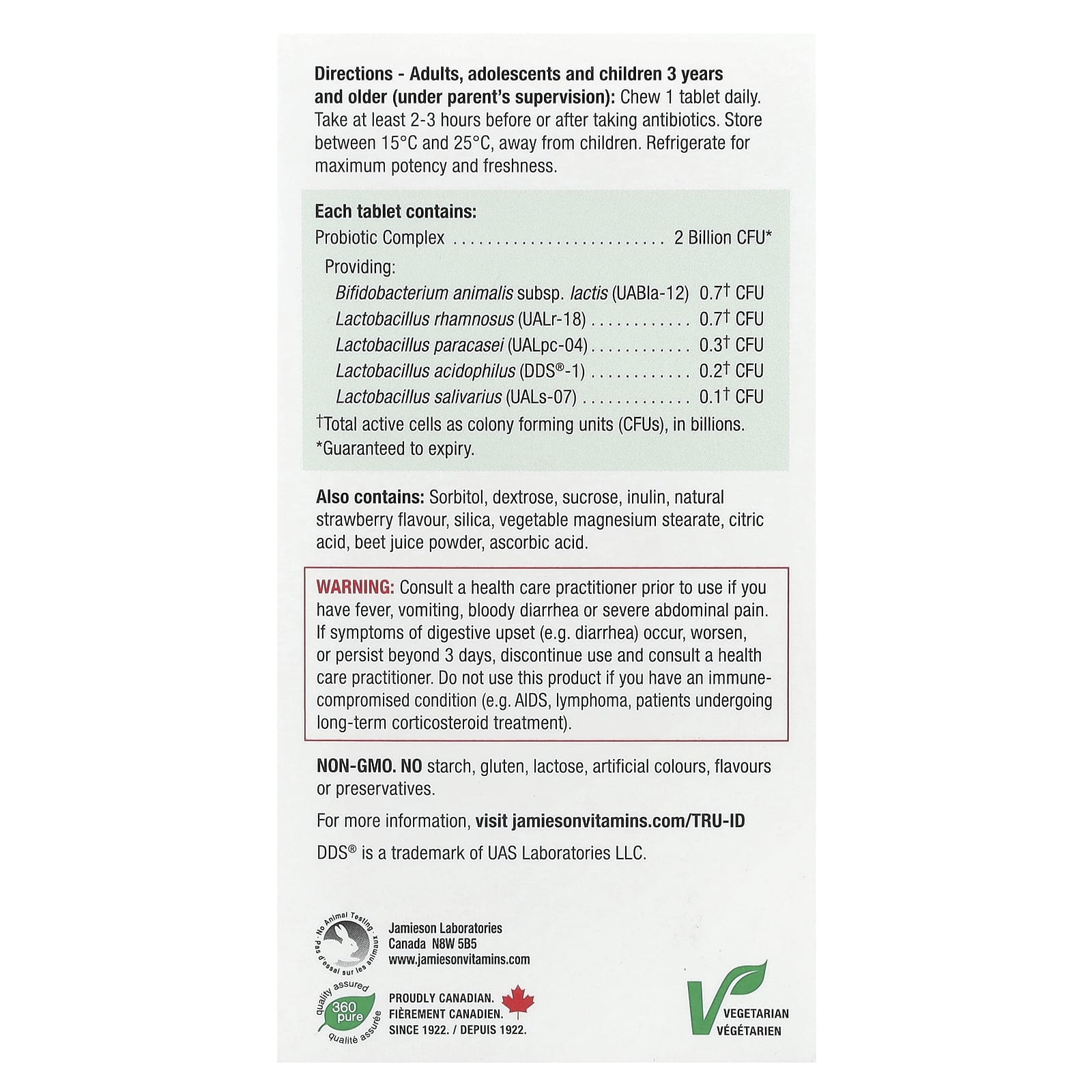 Jamieson Vitamins, Жевательные пробиотики, натуральная клубника, 60 жевательных таблеток