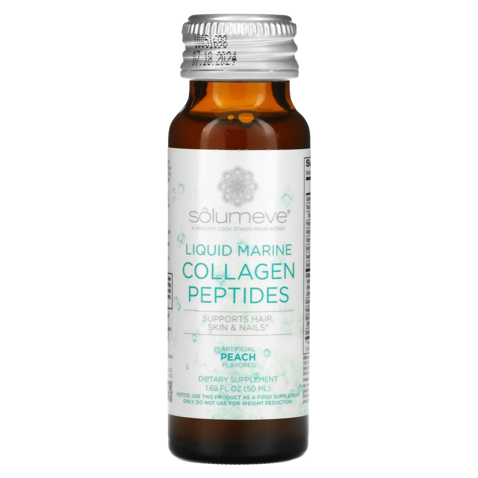 Solumeve, Ageless Beauty, жидкий морской коллаген с коэнзимом Q10 и растительными веществами, поддержка волос, кожи и ногтей, с персиковым вкусом, 10 флаконов по 50 мл (1,69 жидк. унции)