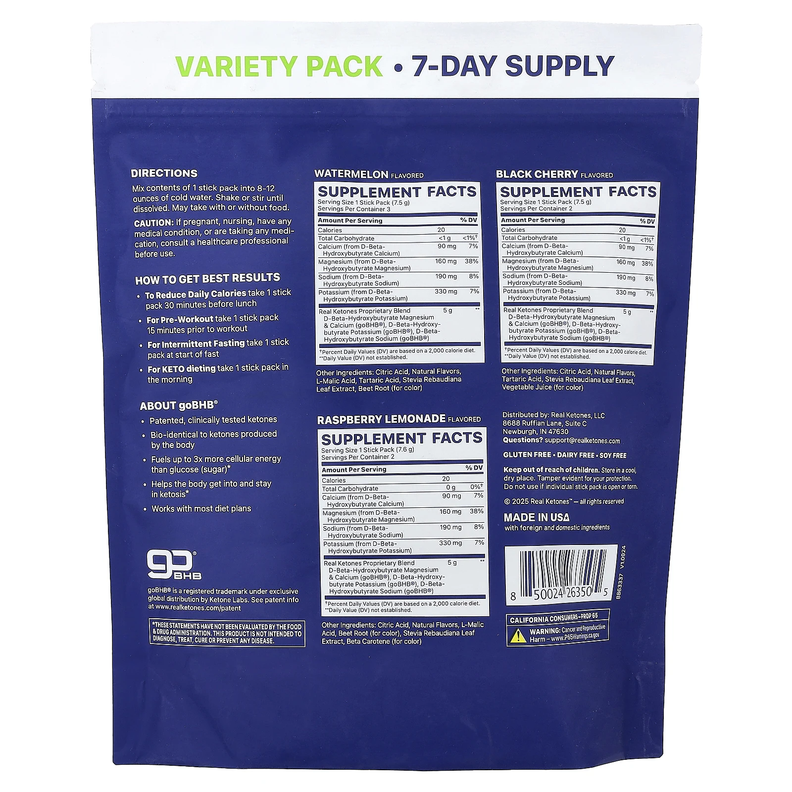 Real Ketones, Shift, набор разных вкусов, арбуз, черная вишня, малиновый лимонад, 7 порционных стиков, 53 г (1,9 унции)