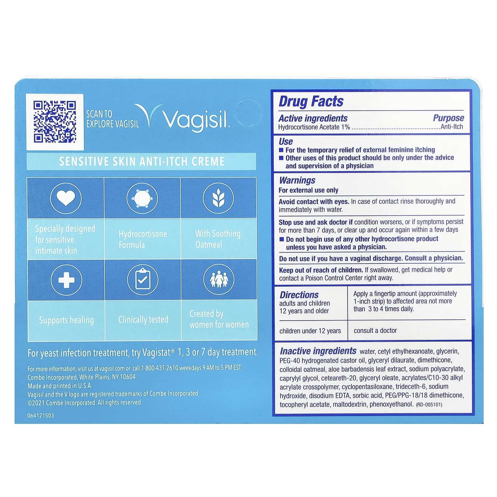 Vagisil, Крем против зуда, максимальная сила действия, для чувствительной кожи, 28 г (1 унция)